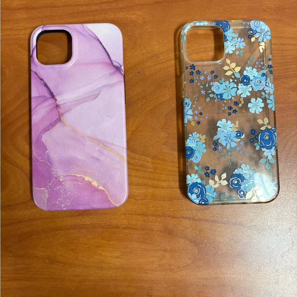 Purple Marble and Blue Floral iPhone 13 Cases